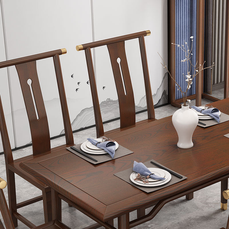 Traditional 1/2/5/7 Pieces Furniture Solid Wood Rectangle Dining Table Set in Brown