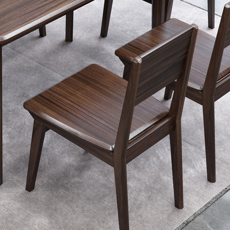 Contemporary 1/2/5/7 Pieces Furniture Rectangle Solid Wood Dining Table Set in Brown