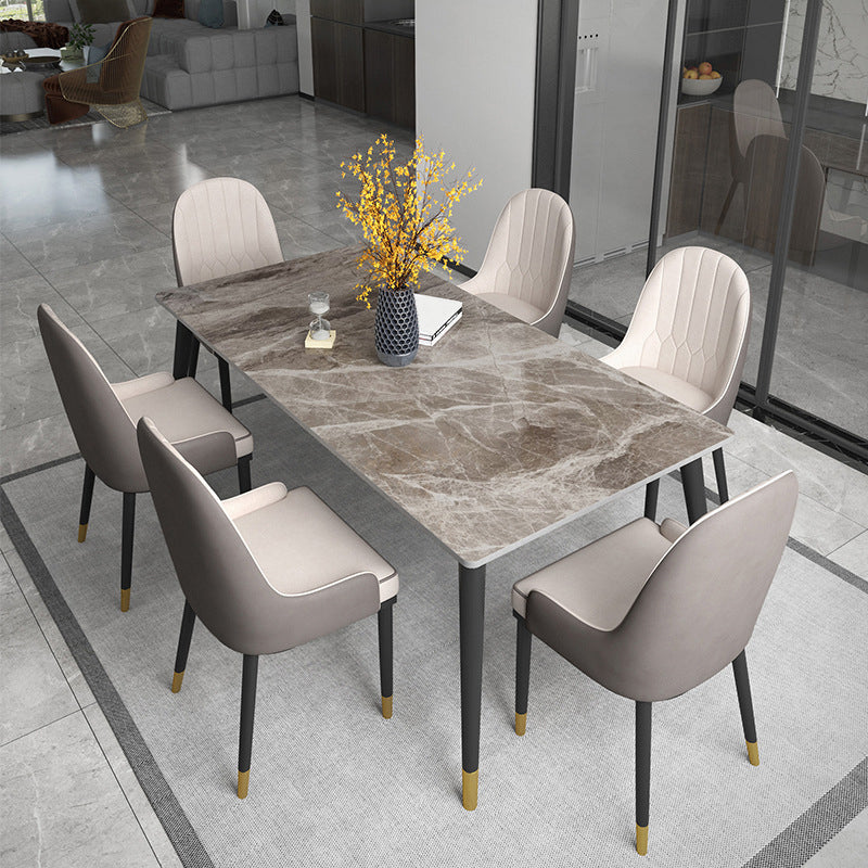 Minimalist 1/2/5/6/7 Pieces Furniture Stone Rectangle Dining Table Set in Gray