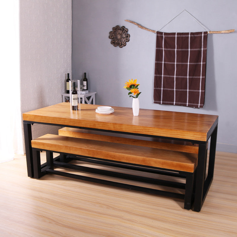 Industrial Solid Wood Dining Table Set with Benches 1/3 Pieces Brown Dinette Set