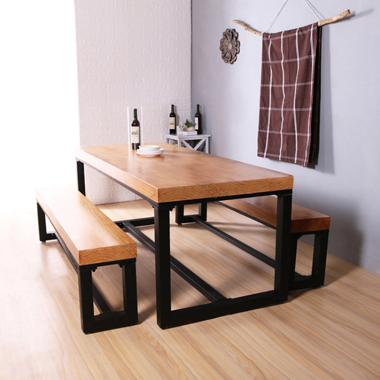 Industrial Solid Wood Dining Table Set with Benches 1/3 Pieces Brown Dinette Set