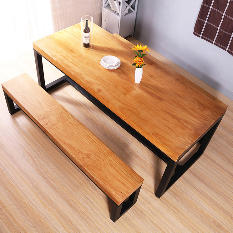 Industrial Solid Wood Dining Table Set with Benches 1/3 Pieces Brown Dinette Set