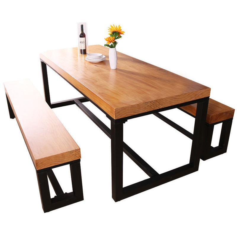 Industrial Solid Wood Dining Table Set with Benches 1/3 Pieces Brown Dinette Set