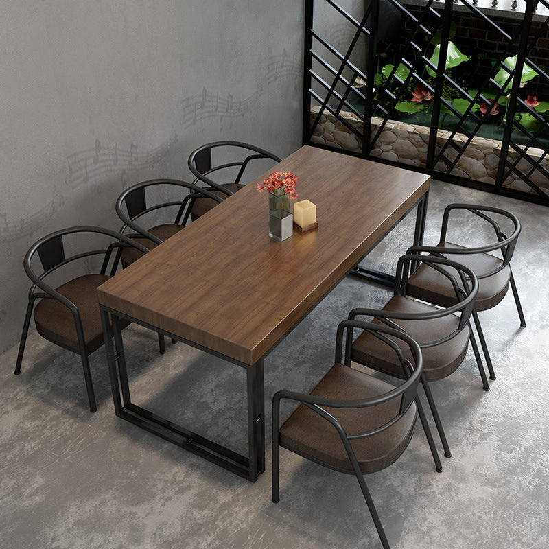 Industrial 1/2/5/7 Pieces Furniture Solid Wood Rectangle Dining Table Set in Brown