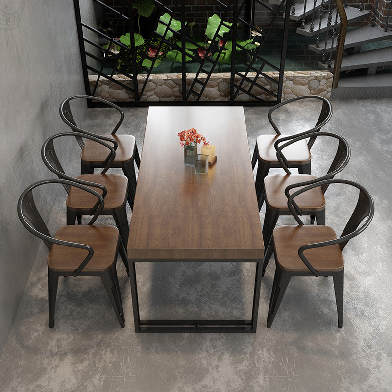 Industrial 1/2/5/7 Pieces Furniture Solid Wood Rectangle Dining Table Set in Brown