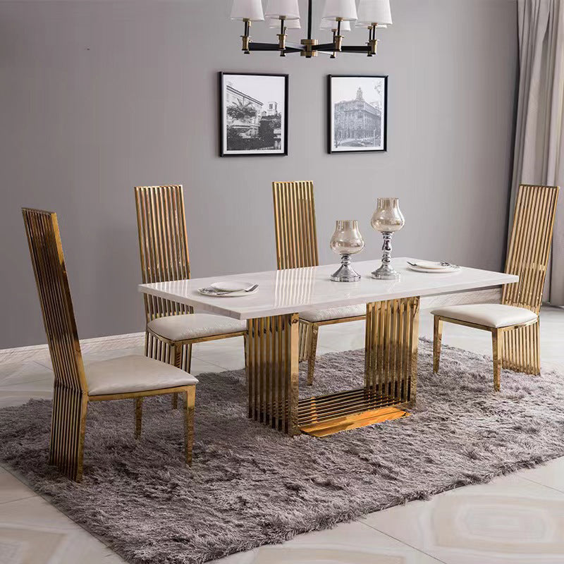 Minimalist 1/2/5 Pieces Furniture Stone Rectangle Dining Table Set in White