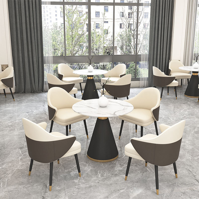 Modern Stone Dining Set 1/2/5 Pieces Round Dining Table Set with Padded Chairs