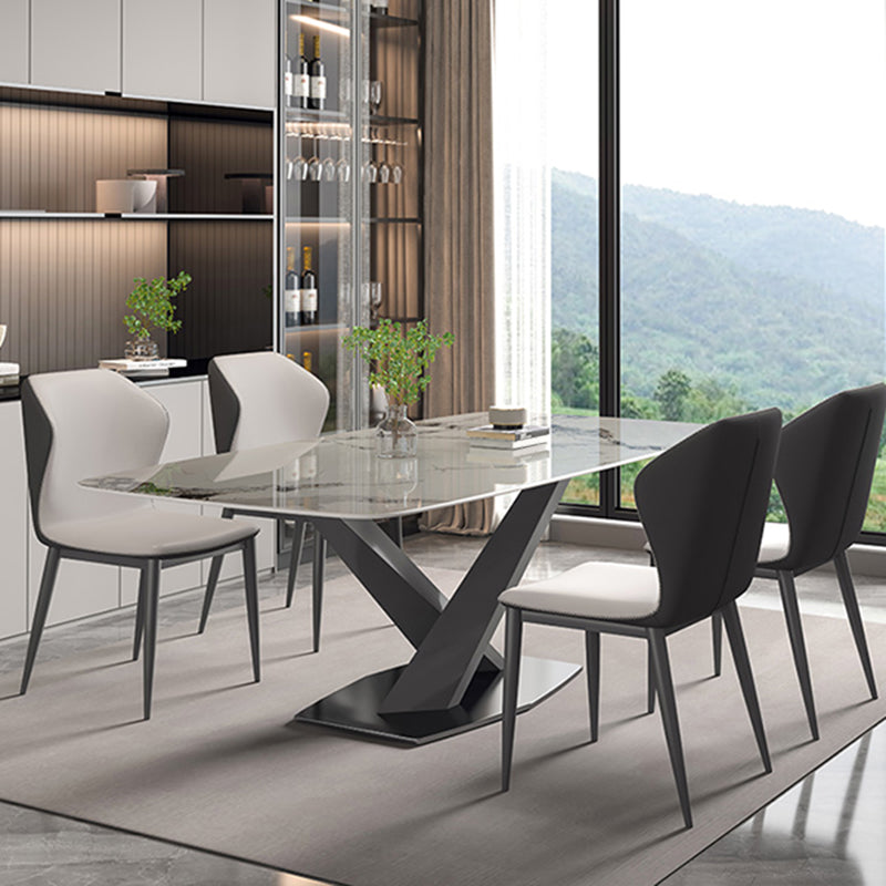 Rectangle Dining Set 1/5/7 Pcs Modern Sintered Stone Table and Wingback Chairs