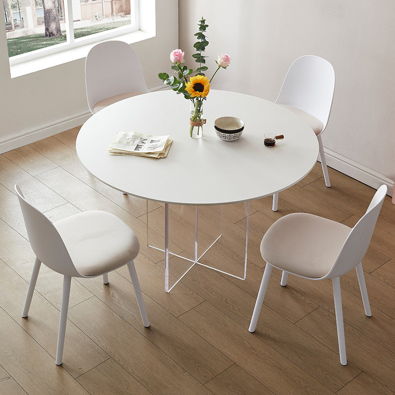 Round Dining Table Set 1/3/4/5 Pcs Acrylic Base Table and Plastic Chairs in White
