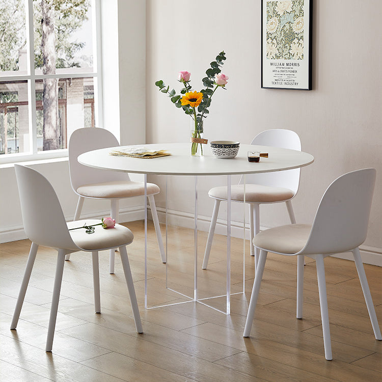 Round Dining Table Set 1/3/4/5 Pcs Acrylic Base Table and Plastic Chairs in White