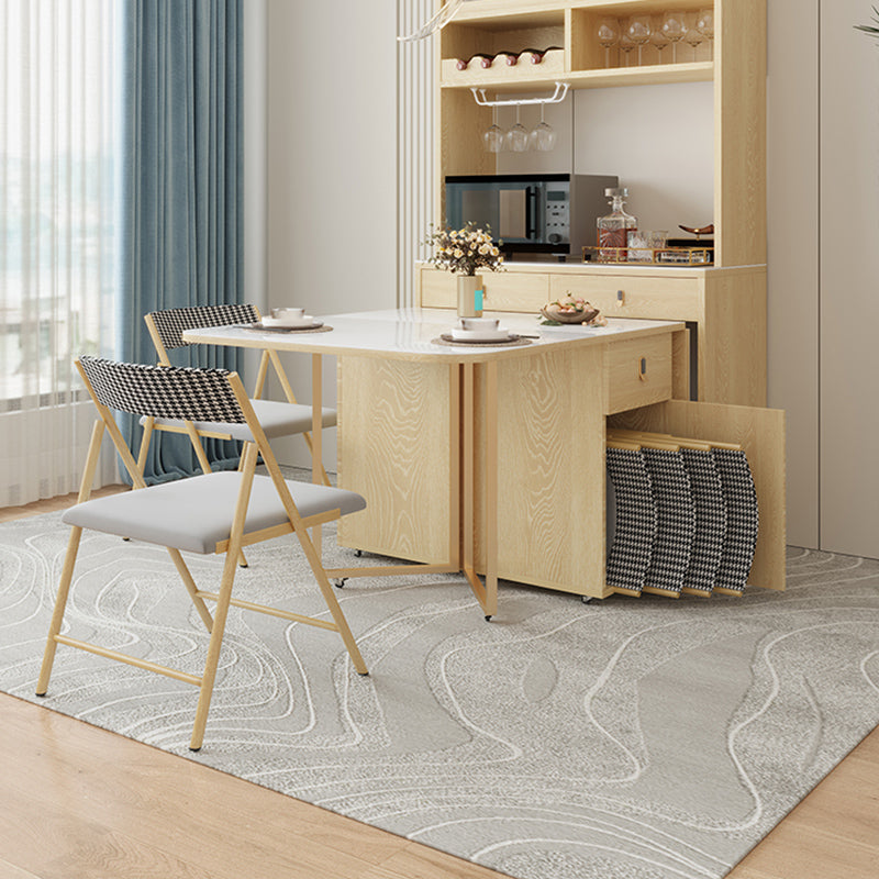 Folding Dining Table Set 1/3/5/7 Pcs Stone Top Dining Table with Upholstered Chairs