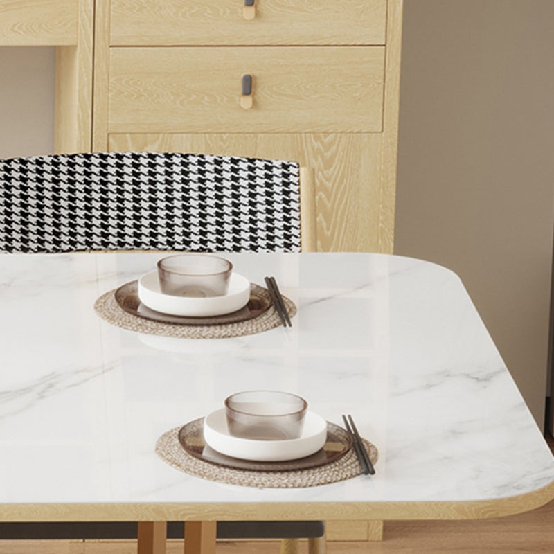 Folding Dining Table Set 1/3/5/7 Pcs Stone Top Dining Table with Upholstered Chairs