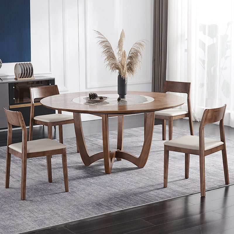 Modern Dining Set 1/4/5/7 Pcs Round Solid Wood Dining Table and Armless Chairs