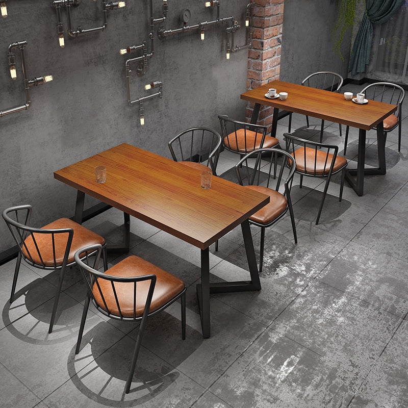 Industrial Dining Set 1/3/5 Pcs Solid Wood Top Dining Table with Upholstered Chairs