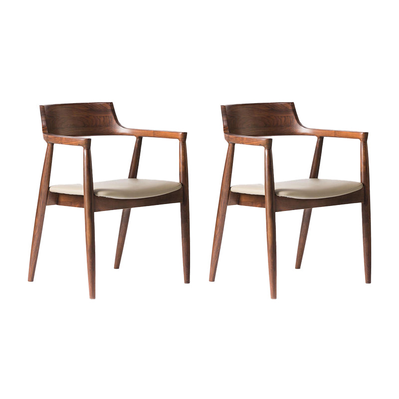 Home Kitchen Chair Open Back Solid Wood Dining Arm Chair in Brown