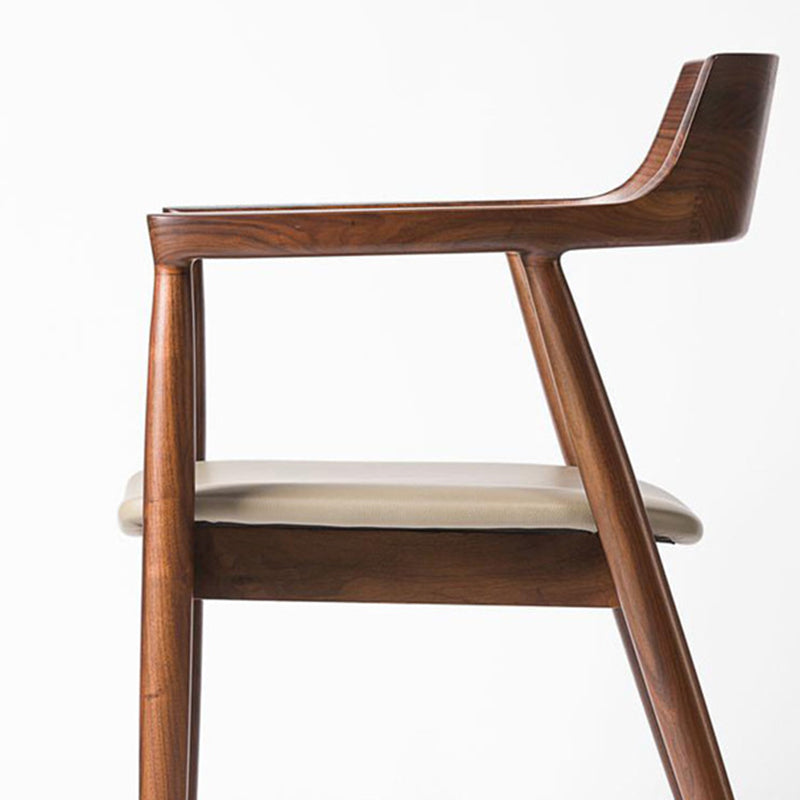 Home Kitchen Chair Open Back Solid Wood Dining Arm Chair in Brown