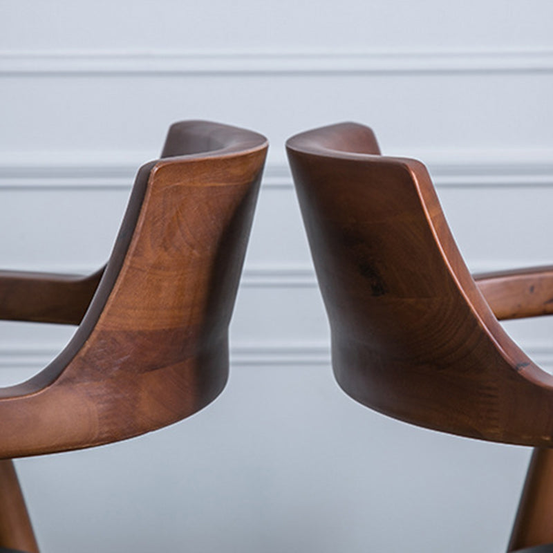 Home Kitchen Chair Open Back Solid Wood Dining Arm Chair in Brown