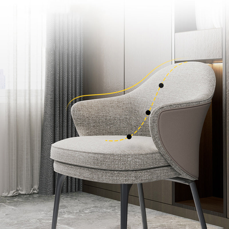 Linen Parsons Arm Chair Metal Base Indoor Dining Chair for Home