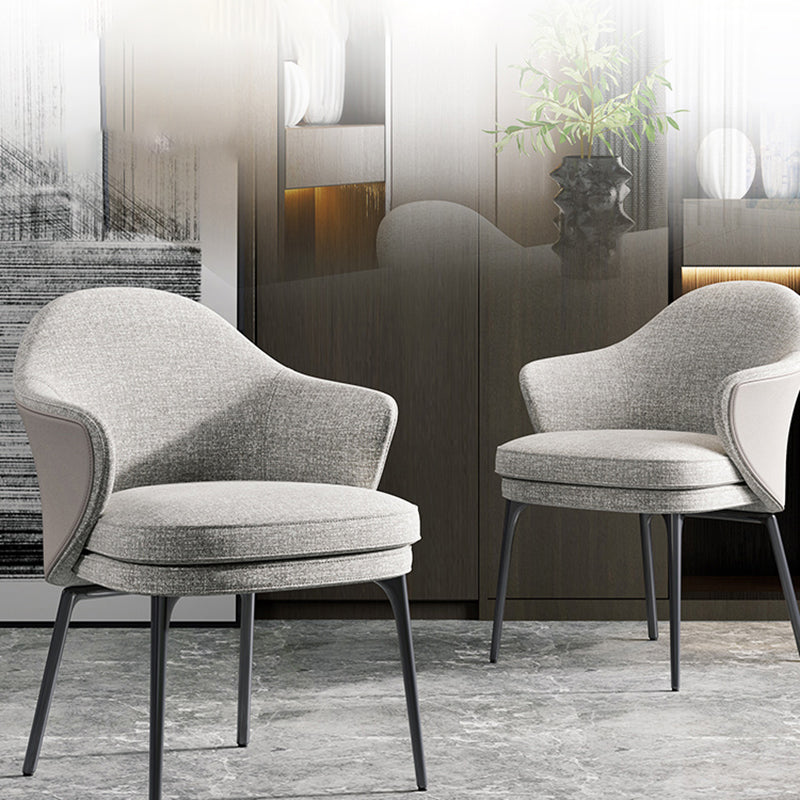 Linen Parsons Arm Chair Metal Base Indoor Dining Chair for Home