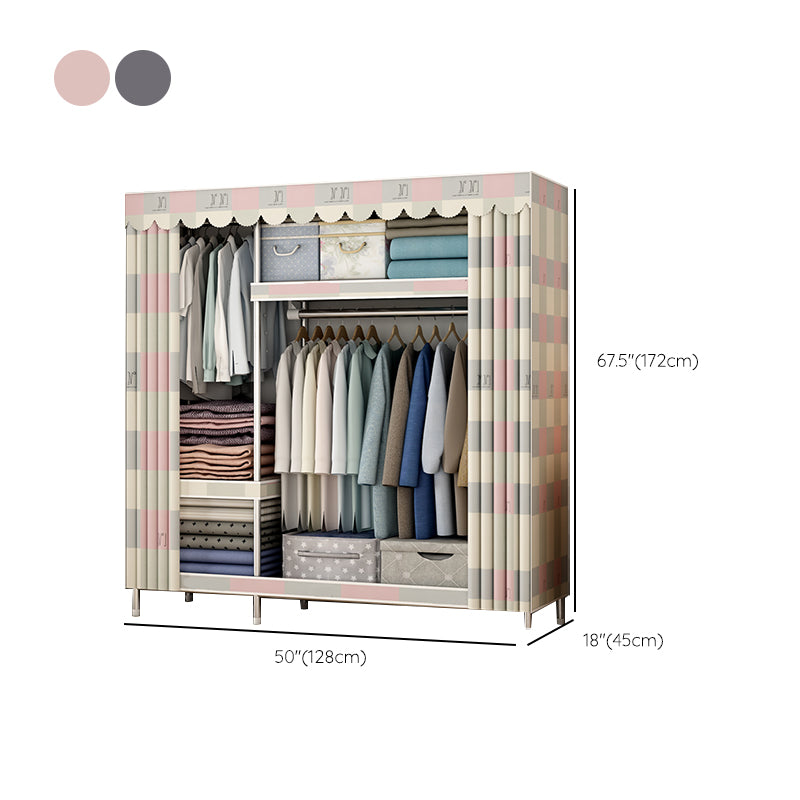Contemporary Style Metal Wardrobe Cloth Rod Included Wardrobe Closet with Legs