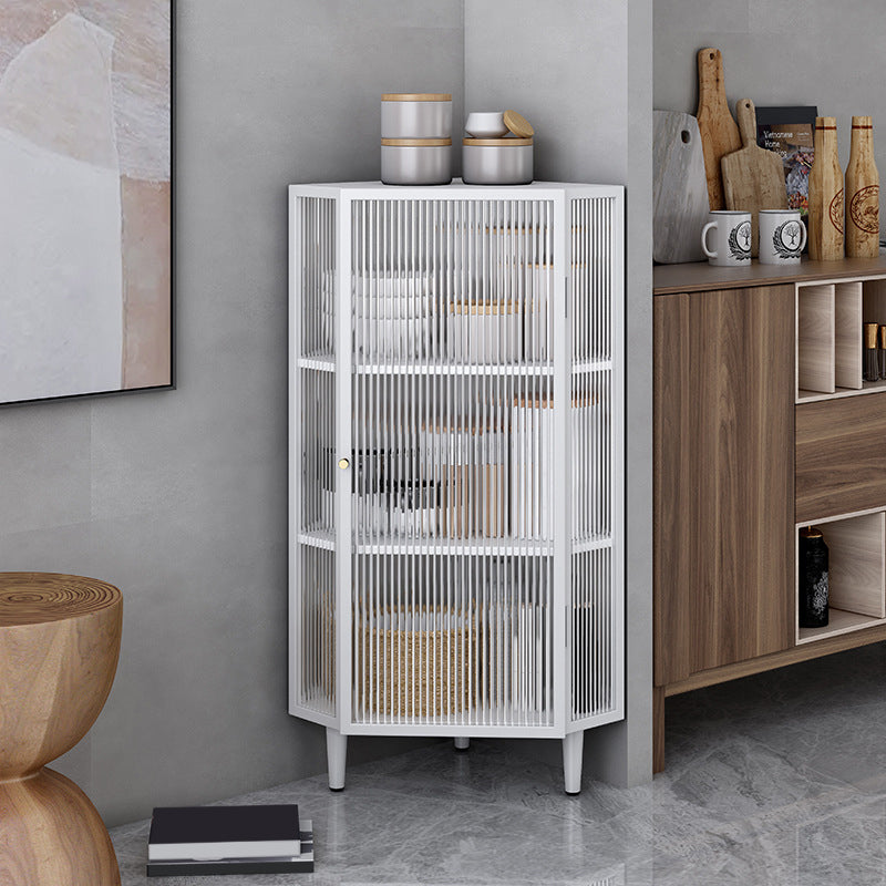 Contemporary Metal Curio Cabinet Corner Unit Display Cabinet with Doors for Dining Room