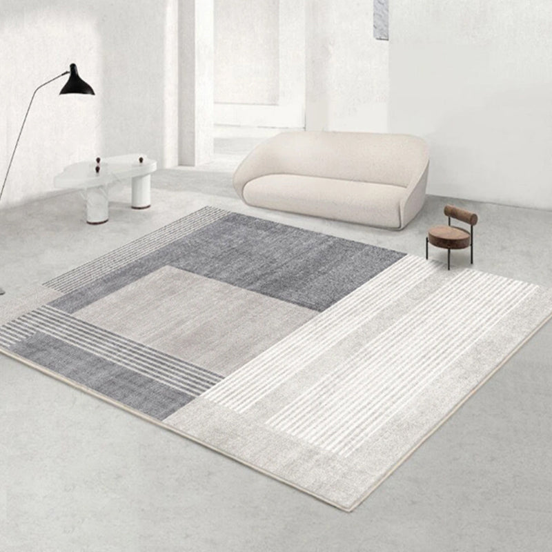 Modern Striped Carpet Polyester Grey Carpet Tear Resistant Carpet for Living Room