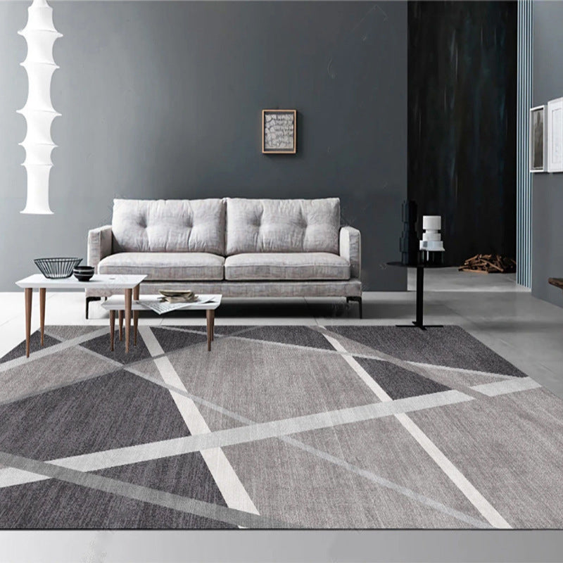 Modern Striped Carpet Polyester Grey Carpet Tear Resistant Carpet for Living Room