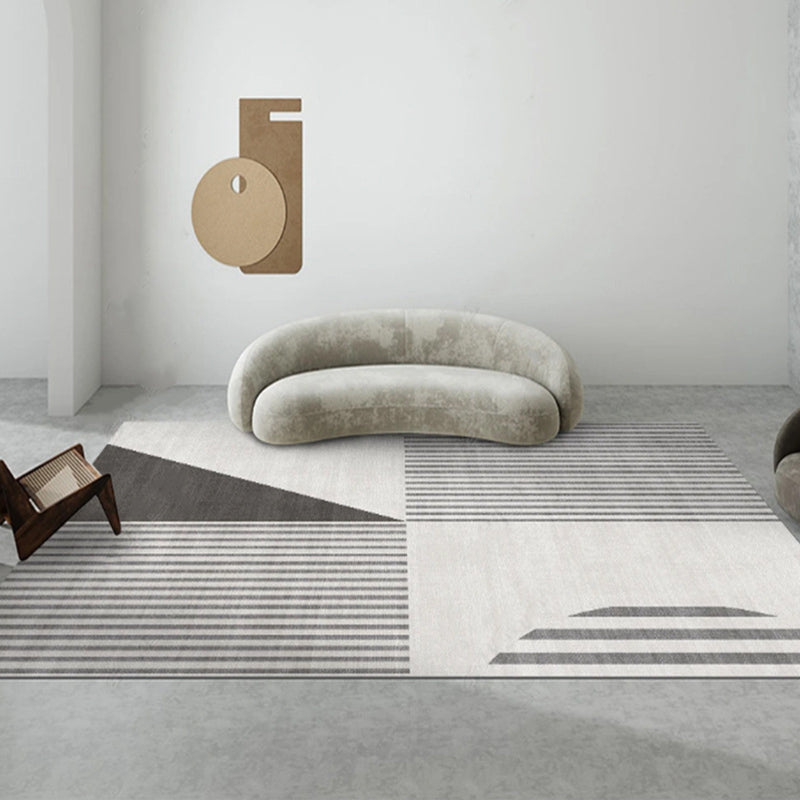 Modern Striped Carpet Polyester Grey Carpet Tear Resistant Carpet for Living Room