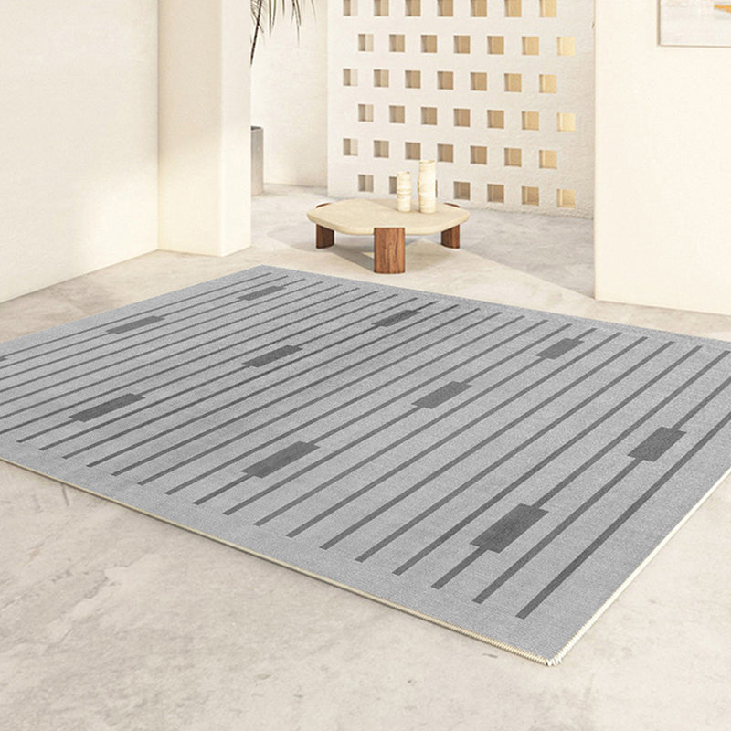 Contemporary Line Rug Polyester Gray Rug Washable Rug for Home Decor