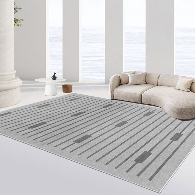 Contemporary Line Rug Polyester Gray Rug Washable Rug for Home Decor
