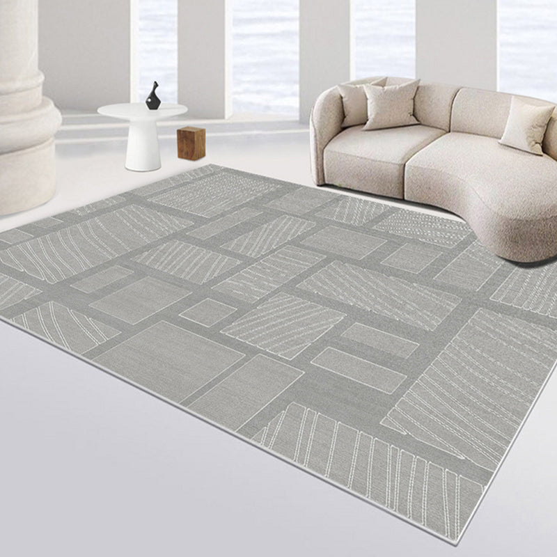 Contemporary Line Rug Polyester Gray Rug Washable Rug for Home Decor