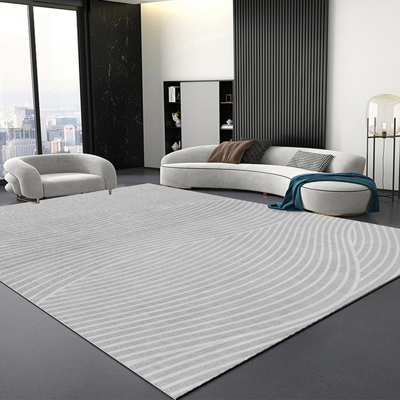 Contemporary Line Rug Polyester Gray Rug Washable Rug for Home Decor