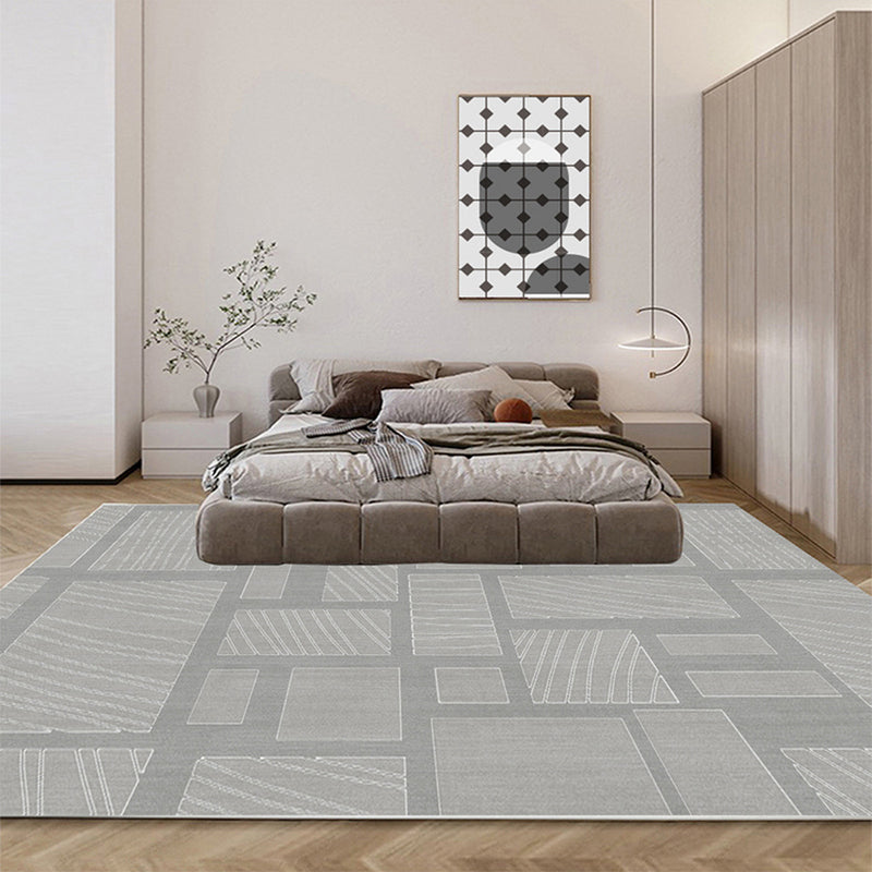 Contemporary Line Rug Polyester Gray Rug Washable Rug for Home Decor