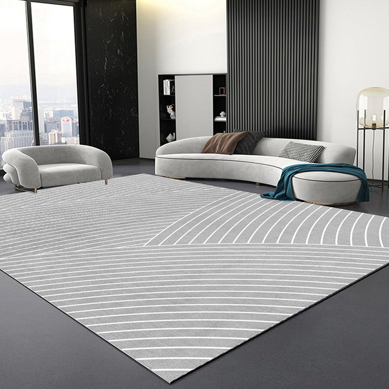 Contemporary Line Rug Polyester Gray Rug Washable Rug for Home Decor