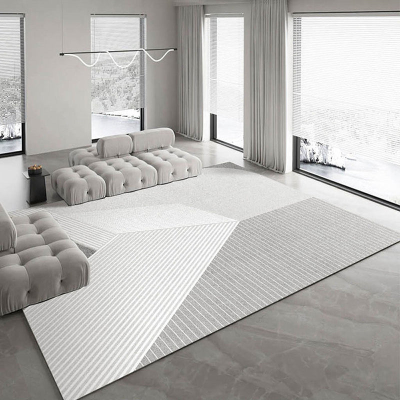 Simple Line Rug Polyester Grey Area Rug Tear Resistant Rug for Living Room