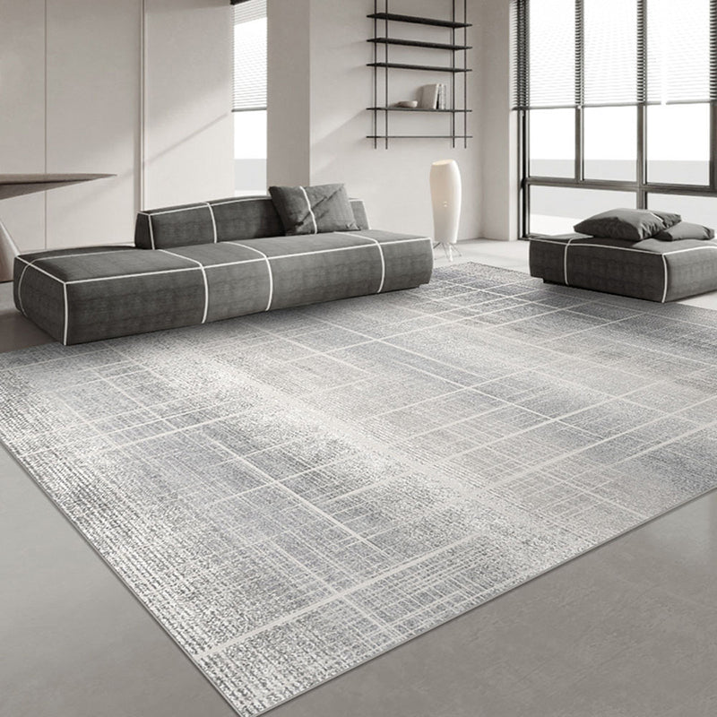 Simple Line Rug Polyester Grey Area Rug Tear Resistant Rug for Living Room