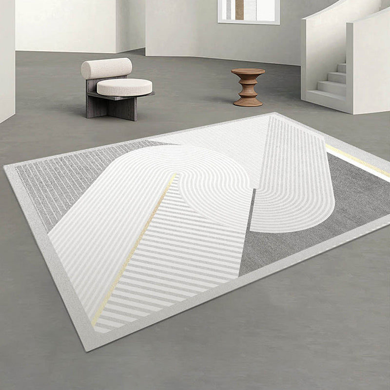Simple Line Rug Polyester Grey Area Rug Tear Resistant Rug for Living Room