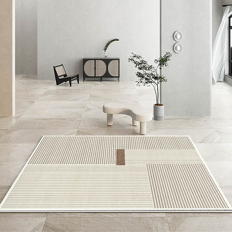 Causal Line Carpet Polyester Beige Carpet Tear Resistant Carpet for Living Room