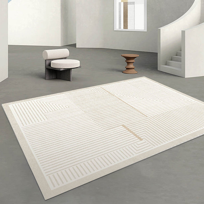 Causal Line Carpet Polyester Beige Carpet Tear Resistant Carpet for Living Room