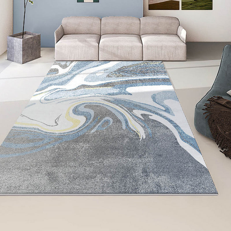 Modern Blue Rug Polyester Striped Area Rug Washable Rug for Drawing Room