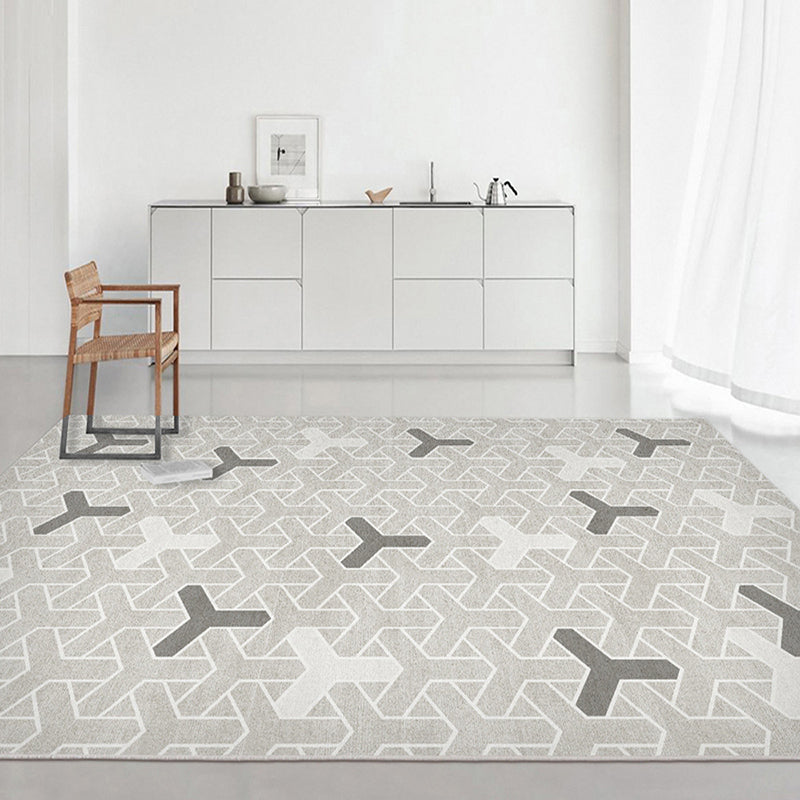 Simple Beige Indoor Rug Polyester Pattern Rug Tear Resistant Rug for Living Room