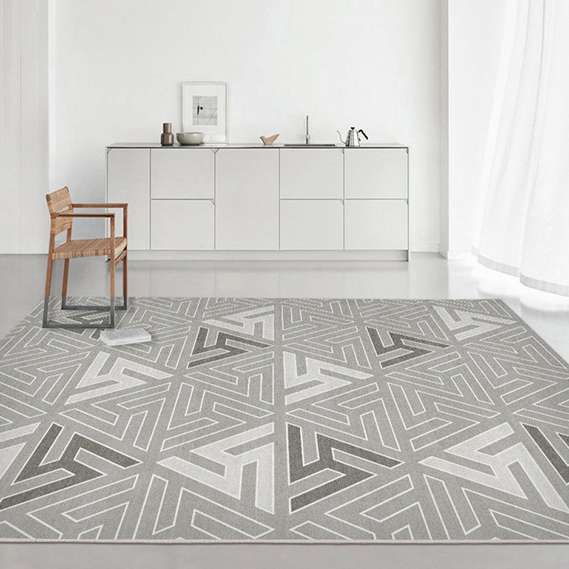 Simple Beige Indoor Rug Polyester Pattern Rug Tear Resistant Rug for Living Room