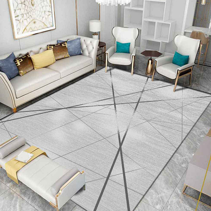 Modern Line Rug Polyester Grey Indoor Rug Tear Resistant Rug for Drawing Room