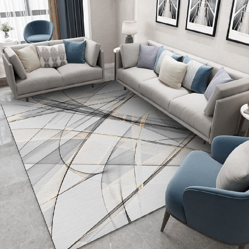 Modern Line Rug Polyester Grey Indoor Rug Tear Resistant Rug for Drawing Room
