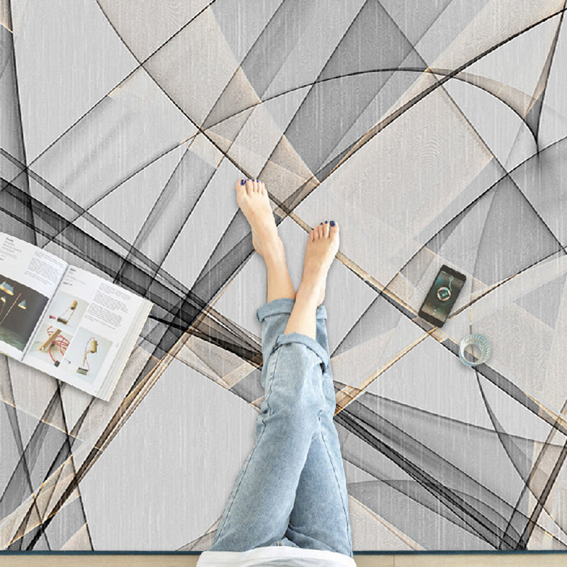 Modern Line Rug Polyester Grey Indoor Rug Tear Resistant Rug for Drawing Room