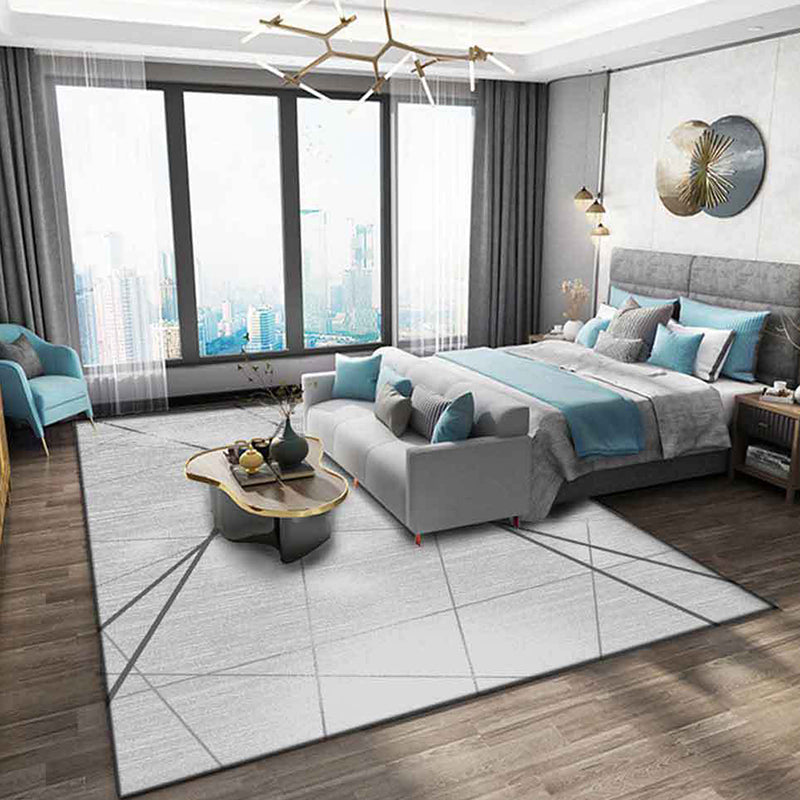 Modern Line Rug Polyester Grey Indoor Rug Tear Resistant Rug for Drawing Room