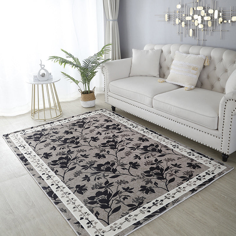 Flower Pattern Simple Rug Polyester Yellow Rug Washable Rug for Home Decor