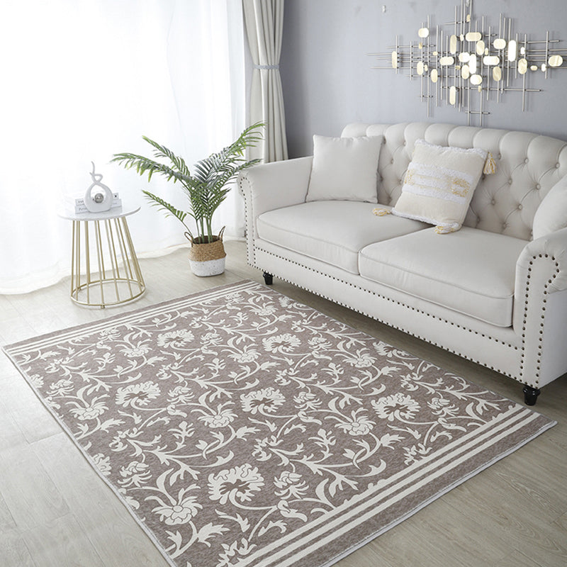 Flower Pattern Simple Rug Polyester Yellow Rug Washable Rug for Home Decor