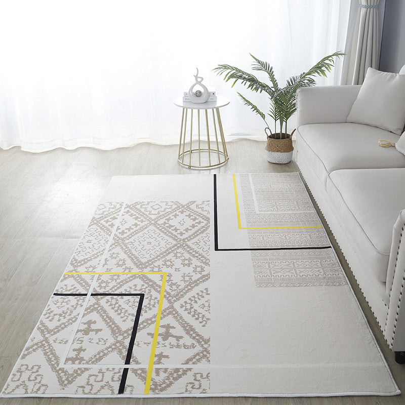 Flower Pattern Simple Rug Polyester Yellow Rug Washable Rug for Home Decor