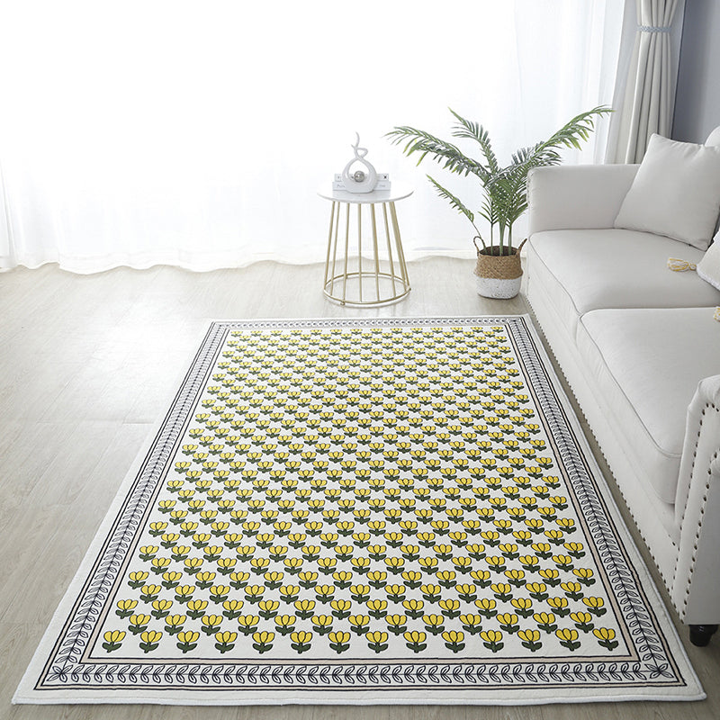 Flower Pattern Simple Rug Polyester Yellow Rug Washable Rug for Home Decor